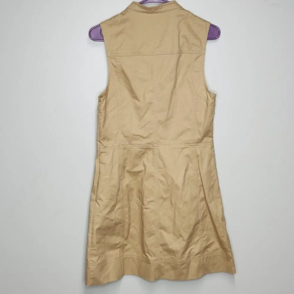 New NWT Michael Kors Women Zip Khaki Utility Tank Knee Length Dress Size Medium